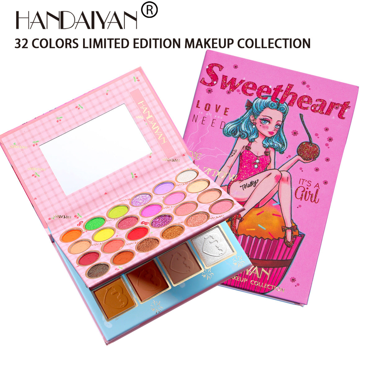 HANDAIYAN 32 Color Makeup Palette Eye Shadow + Blush Highlighter Makeup Set Set Box Pearl Matte Eye Shadow