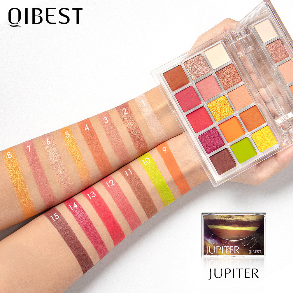 QIBEST Starry Eye Shadow Earth Color Mashed Potato Pearlescent Matte Glitter Eyeshadow Powder 15 Color Eyeshadow