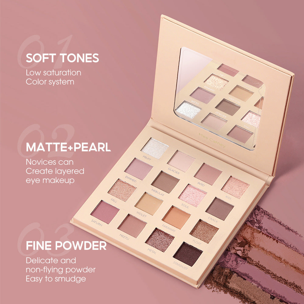 Mee Carney Beauty Makeup 16 Color Eye Shadow Plate Ins Matte Pearl Glitter Pink Earth Color Eye Shadow Plate MC12