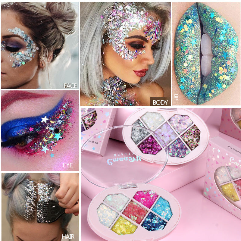 CmaaDu Seven-color glue-free sequins diy eye shadow gel diamond bride children's stage makeup