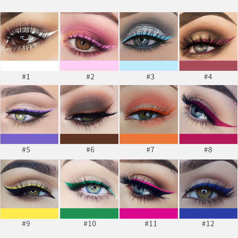 HANDAIYAN 12 Color Matte Color Liquid Eyeliner Long Lasting Non-Smudge Liquid Eye Shadow