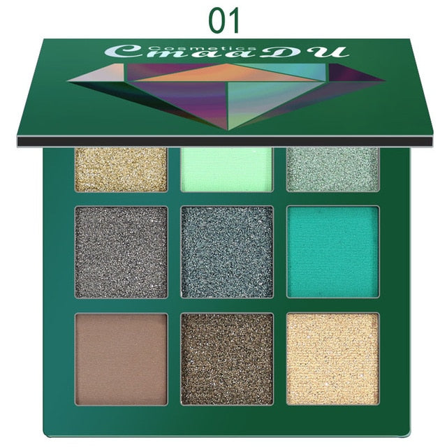 CMAADU Brand 9color Diamond Bright Eye Shadow Palette Matte Shimmer Glitter Eye Shadow Powder Cosmetic Party Makeup Kit