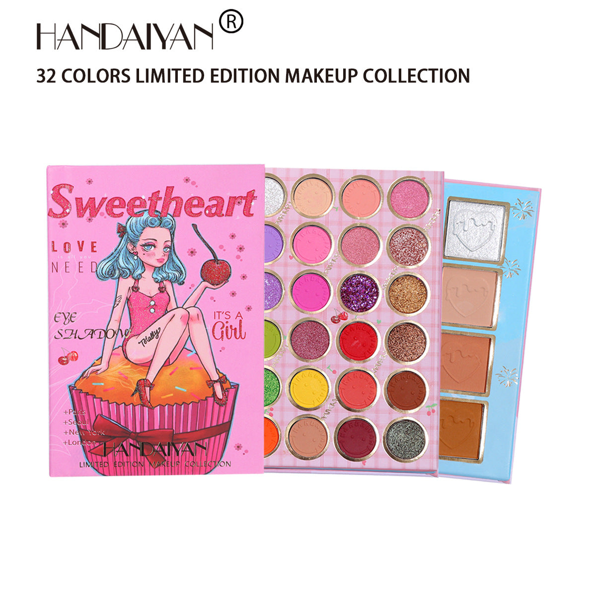 HANDAIYAN 32 Color Makeup Palette Eye Shadow + Blush Highlighter Makeup Set Set Box Pearl Matte Eye Shadow
